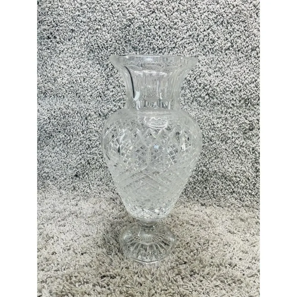 Vintage Crystal Vase Diamond Cut Fan Cuts Scalloped w/Fluted Top Home Decoration